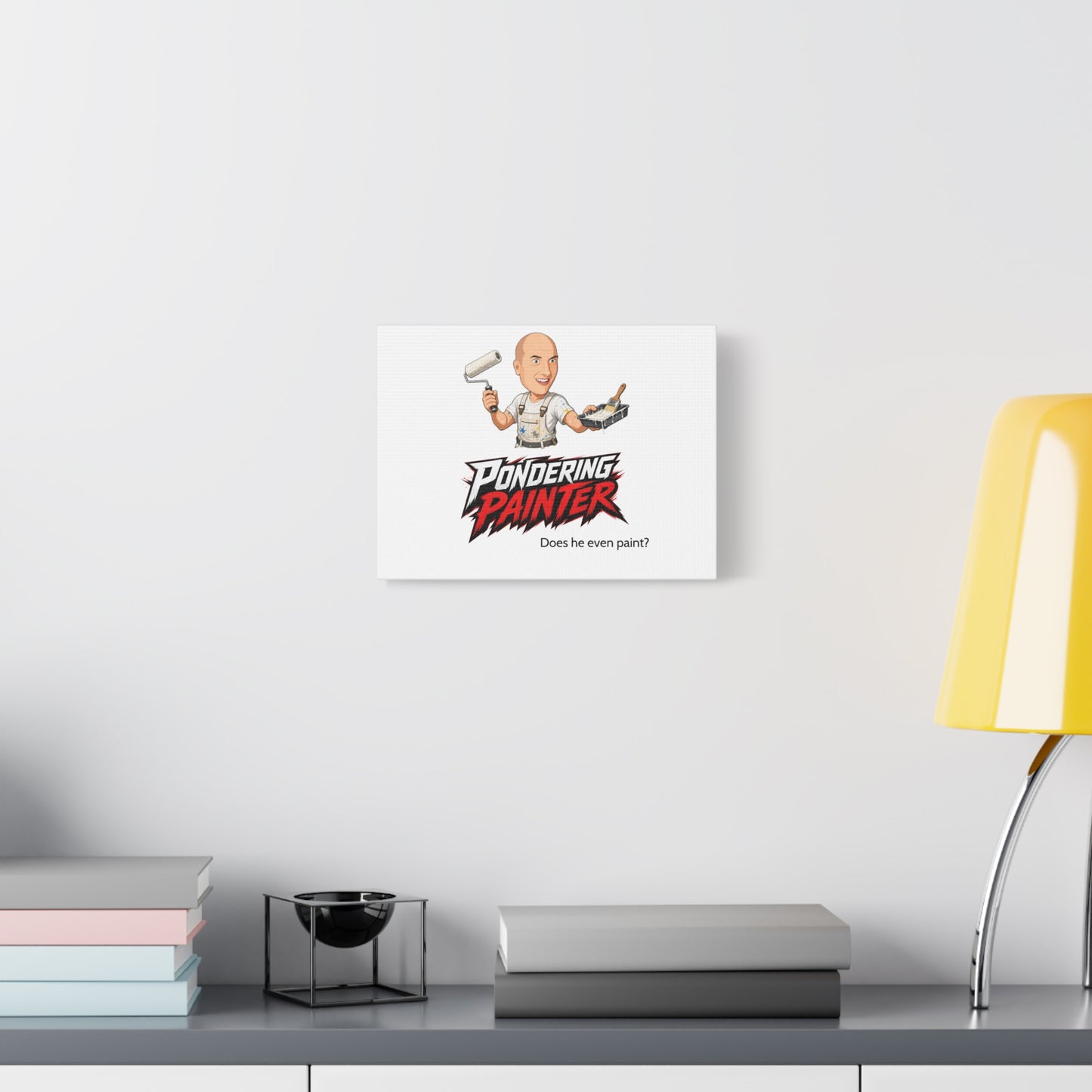 Canvas Wall Art – “Pondering Painter: Does He Even Paint?” Funny Painter Decor